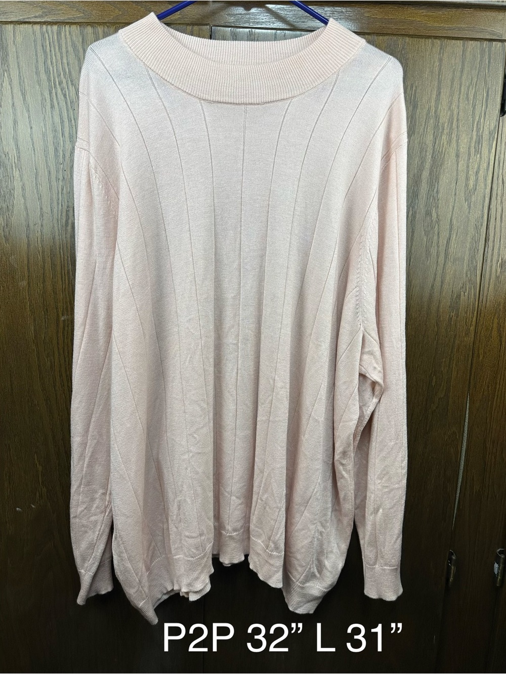 Roaman's Blush Pink Ribbed Crewneck Sweater